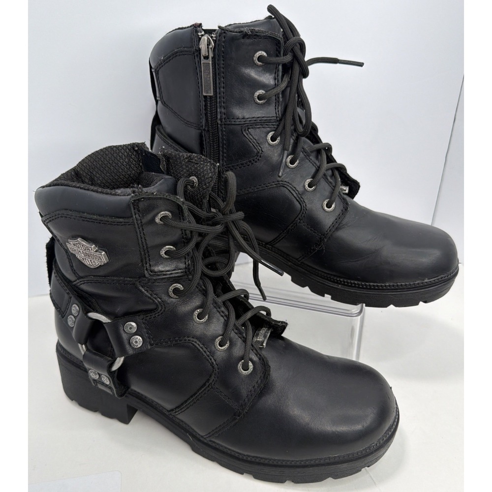 Harley Davidson Women's Jocelyn Black Leather Motorcycle Boots D83775 Size 9M